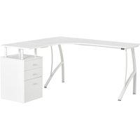 HOMCOM L-Shaped Computer Desk Table with Storage Drawer Home Office Corner Industrial Style Workstation, White Aosom UK