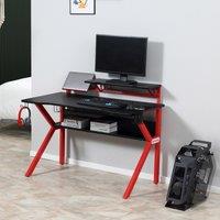 HOMCOM Gaming Desk with Metal Frame: Adjustable Feet, Cup Holder, Headphone Hook & Cable Management, Fiery Red Aosom UK