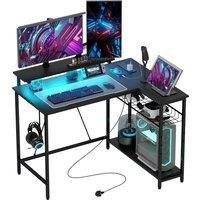 HOMCOM Reversible L Shape Gaming Desk with LED Light, Power Outlets, Multi-Storage, Black Aosom UK