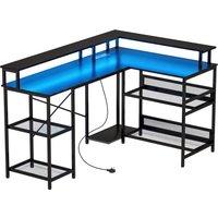 HOMCOM L Shaped Gaming Desk with LED Lights and Power Outlets, 150cm Corner Computer Desk for Small Space, Black