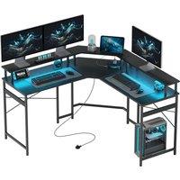 HOMCOM 'L' Shaped Work Desk, with LED Lights - Black