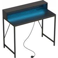 HOMCOM Gaming Desk, 100cm Computer Desk with LED Lights, Power Outlets, Monitor Stand and Remote, Black Wood-Effect