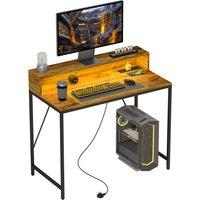 HOMCOM Computer Desk with LED Lights and Power Outlets, Gaming Desk with Monitor Stand, Computer Table with Remote for Home Office Study, Rustic Brown