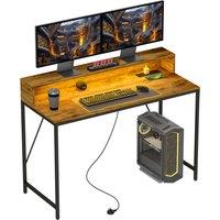HOMCOM 120cm Computer Desk with LED Lights and Power Outlets, Gaming Desk with Monitor Stand, Computer Table with Remote for Home Office Study, Rustic Brown