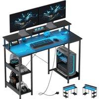 HOMCOM Computer Desk with Power Outlets & LED Lights, 120 x 50cm Reversible Home Office Desk with Monitor Stand, Cable Management, Black