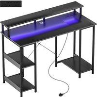 HOMCOM LED Computer Desk, with Power Outlets and Shelves - Carbon Fibre Grey