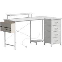 HOMCOM L Shaped Gaming Desk Reversible Power Outlets Corner Desk Storage Drawers Monitor Shelf 150 cm White