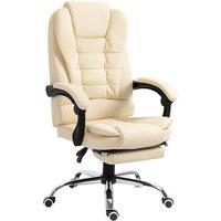 HOMCOM Executive Office Chair, PU Leather High Back Desk Chair with Adjustable Height and Footrest for Home Office, Cream White