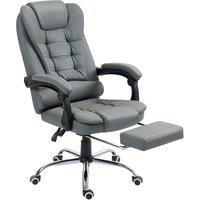HOMCOM Executive Office Chair, PU Leather Home Office Chair with Swivel Wheels, Reclining Backrest, Retractable Footrest, Grey Aosom UK