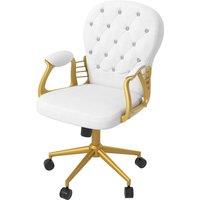 Vinsetto Height Adjustable Home Office Chair, Button Tufted Computer Desk Chair with Padded Armrests and Tilt Function, Cream White Aosom UK