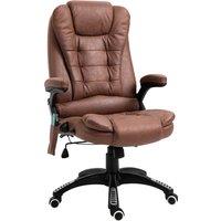 Vinsetto Massage Recliner Chair Heated Office Chair with Six Massage Points Microfiber Cloth 360 Swivel Wheels Brown