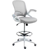 Vinsetto Drafting Chair with Flip-up Armrest, Mesh Office Stool with Foot Ring, 360 Swivel Height Adjustable Chair for Standing Desk, Light Grey