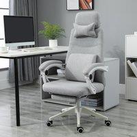 Vinsetto Ergonomic Desk Chair, High Back Fabric Office Chair with Reclining Backrest, Footrest, Neck and Lumbar Pillow, Grey Aosom UK