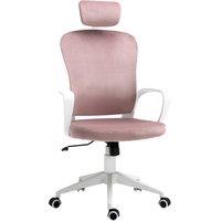 Vinsetto High-Back Velvet Office Chair, Rocking Function, Adjustable Headrest & Wheels, Pink Aosom UK