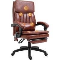 Vinsetto Leather Office Chair, High-Back PU Office Chair with 7-Zone Massage, Adjustable Height & Reclining Footrest, Brown Aosom UK