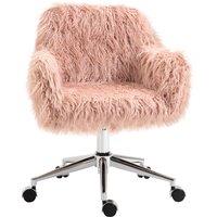 Vinsetto Faux Fur Desk Chair, Rolling Swivel Makeup Chair with Adjustable Height, Armrets for Home Office, Bedroom, Pink