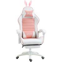 Vinsetto Racing Gaming Chair, Reclining PU Leather Computer Chair with Removable Rabbit Ears, Footrest, Headrest and Lumber Support, Pink Aosom UK