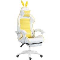 Vinsetto Racing Gaming Chair, Reclining PU Leather Computer Chair with Removable Rabbit Ears, Footrest, Headrest and Lumber Support, Yellow Aosom UK