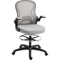 Vinsetto Adjustable Mesh Standing Desk Chair with Flip-up Armrests Lumbar Support Armrests Adjustable Footrest Ring Grey