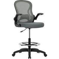 Vinsetto Draughtsman Chair with Flip-up Armrests, Mesh Standing Desk Chair with Lumbar Support and Adjustable Foot Ring for Bar Counter, Charcoal Grey