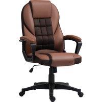 HOMCOM Faux Leather Office Chair with Adjustable Height and Tilt Function, Swivel Executive Chair with High Back and Armrests, Brown Aosom UK
