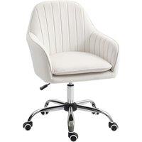 HOMCOM Velvet-Feel Office Chair with Adjustable Height and Wheels - Cream White