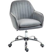 HOMCOM Office Chair, Swivel Desk Chair, Velvet-Feel Fabric Vanity Chair with Adjustable Height & Rolling Wheels for Home Work Study, Grey Aosom UK