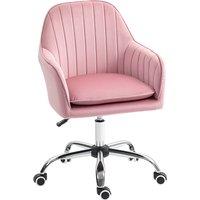 HOMCOM Velvet-Feel Tub Office Chair, with Seat Cushion - Dark Pink
