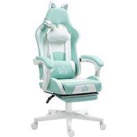 HOMCOM Cat Ear and Paw Reclining Office Chair, with Footrest - Light Blue/White