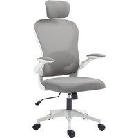 HOMCOM Executive Office Chair, Ergonomic Mesh High Back Desk Chair with Flip-up Armrest, Headrest, Adjustable Lumbar Support for Home Study, Grey