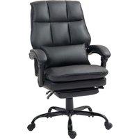 HOMCOM Ergonomic Office Chair, Faux Leather, with Retractable Footrest & Wheels, Recliner Function, Ideal for Home Office, Black Aosom UK