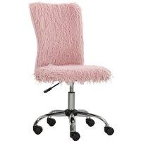 HOMCOM Plush Office Desk Chair, Modern Armless Swivel Vanity Chair with Adjustable Height for Home Office, Bedroom, Living Room, Pink