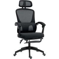 HOMCOM Ergonomic Office Chair, Mesh High Back Desk Chair with Adjustable Lumbar Support and Headrest, Footrest, Reclining Executive Swivel Computer Chair for Home Study, Black