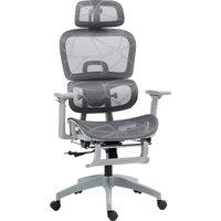 HOMCOM Executive Office Chair, Ergonomic Mesh High Back Desk Chair with Reclining Function, Swivel Computer Chair with Armrest, Footrest, Grey