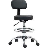 HOMCOM Draughtsman Chair, Faux Leather Height Adjustable Stool with Footrest, 360 Swivel Chair for Study and Bedroom, Black