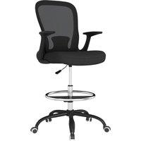 HOMCOM Draughtsman Chair, Mesh Drafting Chair, Ergonomic Office Chair with Flip-up Armrest, Adjustable Foot Ring, Black