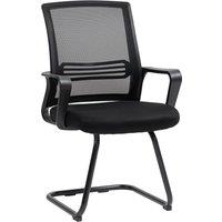 HOMCOM Ergonomic Desk Chair No Wheels, Padded Meeting Office Chair with Sled Base for Home Conference Room, Bedroom, Waiting, Reception, Black