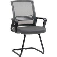 HOMCOM Padded Meeting Office Chair, Ergonomic Desk Chair No Wheels with Sled Base for Bedroom, Waiting, Reception, Dark Grey