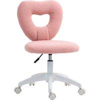 HOMCOM Armless Heart Computer Desk Chair, Teddy Fleece Swivel Office Chair, Makeup Vanity Chair with Height Adjustable, Wheels, for Home Study Bedroom, Pink