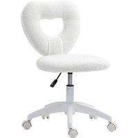 HOMCOM Armless Heart Computer Desk Chair, Teddy Fleece Swivel Office Chair, Makeup Vanity Chair with Height Adjustable, Wheels, for Home Study Bedroom, White