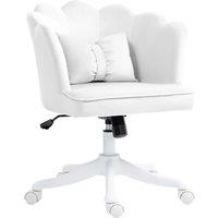 HOMCOM Velvet Office Chair with Petal Shell Back and Lumbar Pillow, Armless Desk Chair with Wide Seat and Tilt Function, Height Adjustable Swivel Makeup Vanity Chair for Bedroom, White