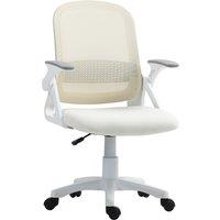 HOMCOM Breathable Mesh Office Chair, Ergonomic Swivel Computer Chair with Flip-up Armrests, Lumbar Back Support for Home/Office, White