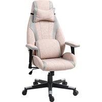 HOMCOM Fabric Gaming Chair with Lumbar Support, Headrest - Pale Pink