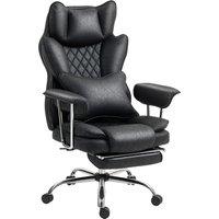 HOMCOM Leathaire Reclining Office Chair with Lumbar Support Pillow - Black