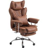 HOMCOM Leathaire Reclining Office Chair with Lumbar Support Pillow - Dark Brown