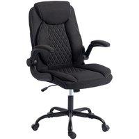 HOMCOM Linen-Look Computer Desk Chair, Executive Office Chair with Flip-Up Armrests and Thick Cushion, Black