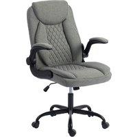 HOMCOM Linen-Look Computer Desk Chair, Executive Office Chair with Flip-Up Armrests and Thick Cushion, Grey