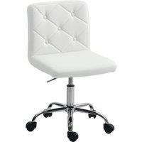 HOMCOM PU Leather Armless Office Chair, Modern Vanity Computer Swivel Chair with Rolling Wheels and Adjustable Height for Home Study, Bedroom, White