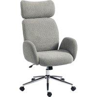 HOMCOM Office Chair with Adjustable Headrest, Spring Pack, Curved Line, Boucle Fabric - Charcoal Grey