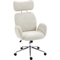 HOMCOM Office Chair with Adjustable Headrest, Spring Pack, Curved Line, Boucle Fabric - Pale Grey